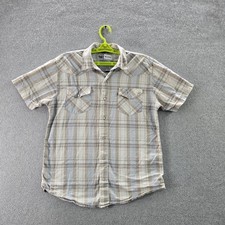 Levi's Men Button Up Shirt MEDIUM Beige Plaid Pearl Snap Short Sleeve