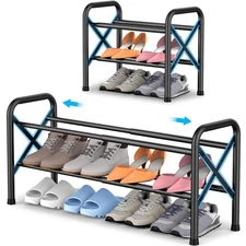 2-Tier Expandable Shoe Rack for Closet, Adjustable Shoe Organizer Metal Shoe ...