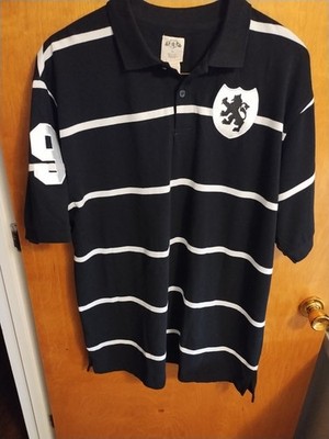 Vtg Deadstock PJ Mark Striped Polo Shirt 3XL Black White Lion Crest Rugby HipHop