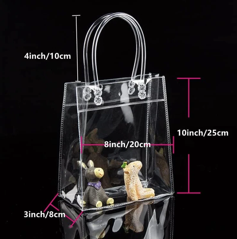 12 Pc Clear Gift Bags,Plastic Gift Bags with Handle and Button, Reusable Transpa - Image 2 of 4