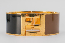 Fendi Fendista Wide Cuff Bracelet - Gold-Tone - Black Brown Enamel w/ Box