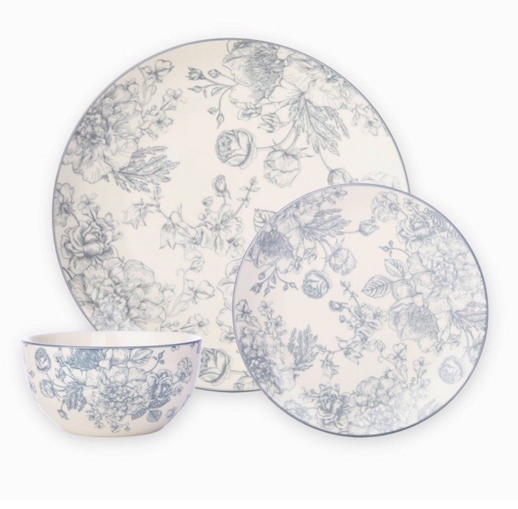 Godinger Silver 12pc Porcelain Banbury Dinnerware Set Gray - NEW In Box