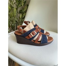 SAS Layla Denim Leather Wedge Sandals Women's 7.5 M Blue Brown Made in USA