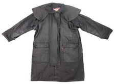 Australian Outfitters USA Men  s L Black Oilskin Waxed Cotton Duster Long Jacket