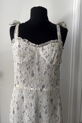 OPT Toile De Jouy Midi Dress Sz L Lavender Floral Adjustable Tie Shoulder  Straps | eBay