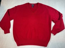 Vintage Lands’ End Drifter Sweater Mens Tall Large L Red V-Neck Made in USA 90s