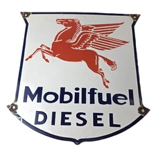 Vintage Mobil Sign - Diesel Gasoline Advertising Gas Fuel Station Porcelain Sign