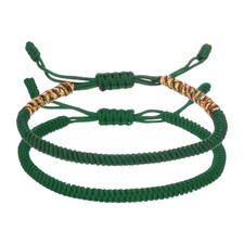2Pcs Lucky Handmade Braided Rope String Bracelet, Dark Green/Dark Green Series