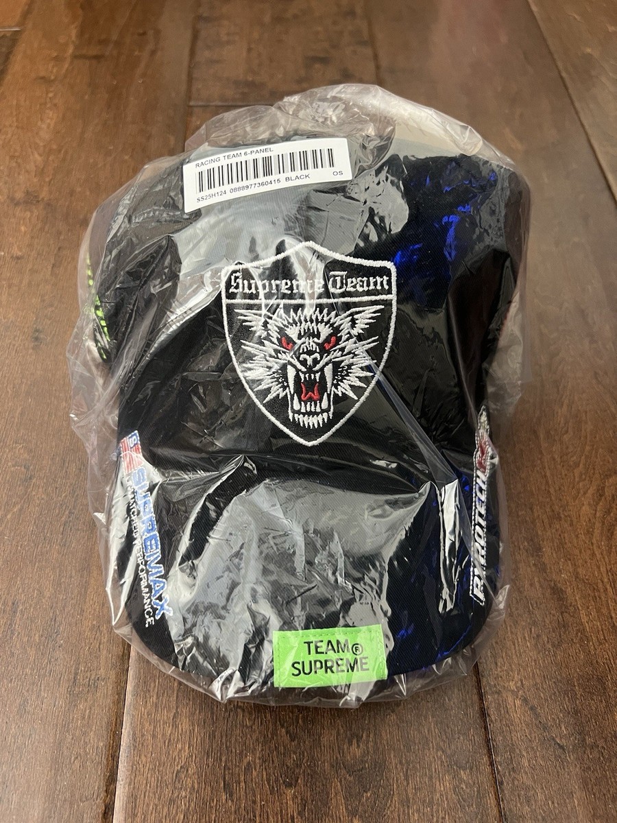 Supreme SS25 Racing Team Logo 6 Panel Cap Hat Black One Size New