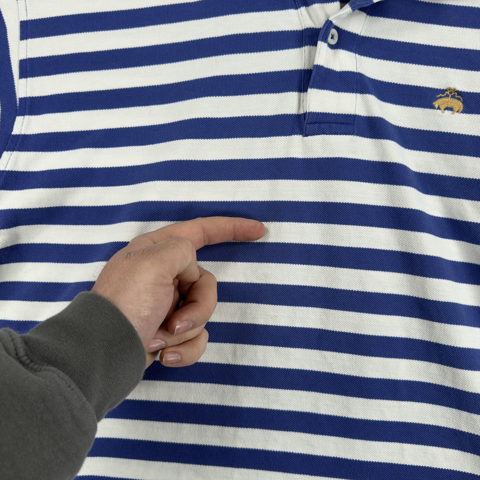 Brooks Brothers Polo Shirt Mens Large Blue White Stripe Golden Fleece Cotton thumbnail 5