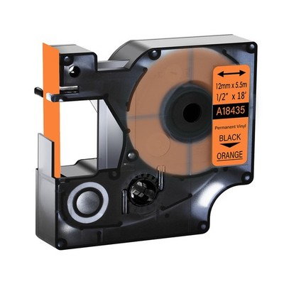 DYMO Rhino 18435 Black on Orange Vinly Lable Tape 12mm 1/2'' For DYMO 1000 5000