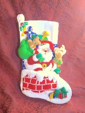 Bucilla felt christmas stocking 18 inch, completed handmade beaded and sequined