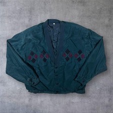 Vintage 90's 100% Silk Classic Green Lightweight Button Bomber Jacket XL