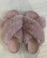 Next fluffy crossover slippers pink colour size 5/6 worn once RRP £21