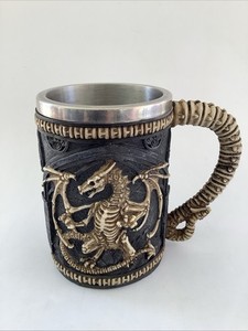 Gothic Medieval Dragon Skeleton Resin Beer Mug Stein Stainless Steel Liner