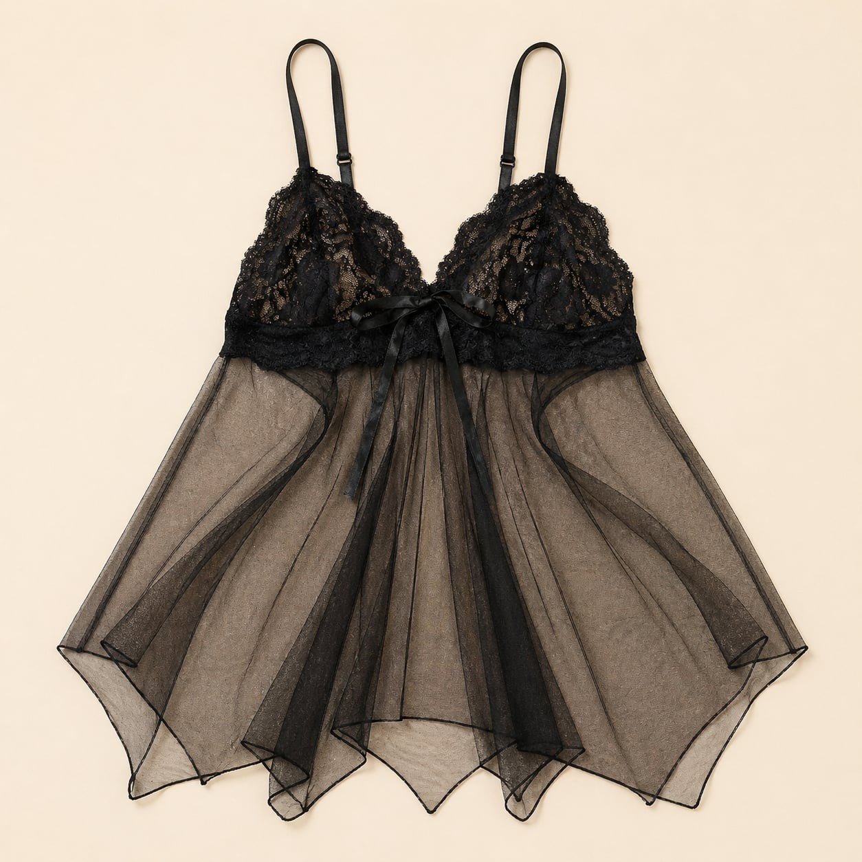 Y2K Sheer Black Lace Babydoll Lingerie Coquette Fairycore Slip Top