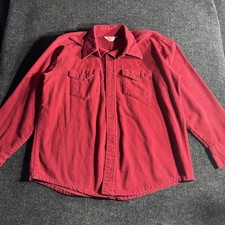 VINTAGE Frostproof Men Button Up Shirt Large Red Flannel Made in USA Long Sleeve