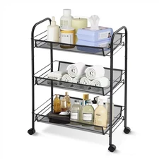 3 Tier Rolling Cart for Bathroom - Lightweight Metal Wire Storage Organizer w...