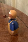 Vtg Miniature Swedish Hand Carved, Painted Wood Fisherman Figurine w Pipe, Fish — photo 2
