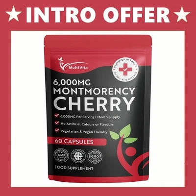 MULTIVITA Cherry Supplement 6000mg - 60 Capsules Montmorency Antioxidant High Strength UK