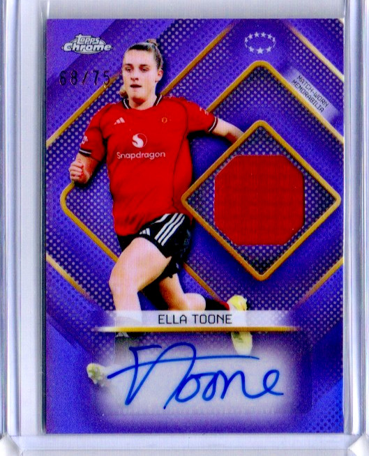 2025-26 TOPPS CHROME UEFA WOMEN'S ELLA TOONE PURPLE REFRACTOR RELIC AUTO # 68/75