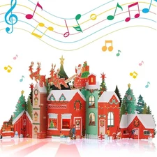 JOYJOM 3D Pop Up Christmas Cards, Musical Christmas Cards with Envelopes, Lights