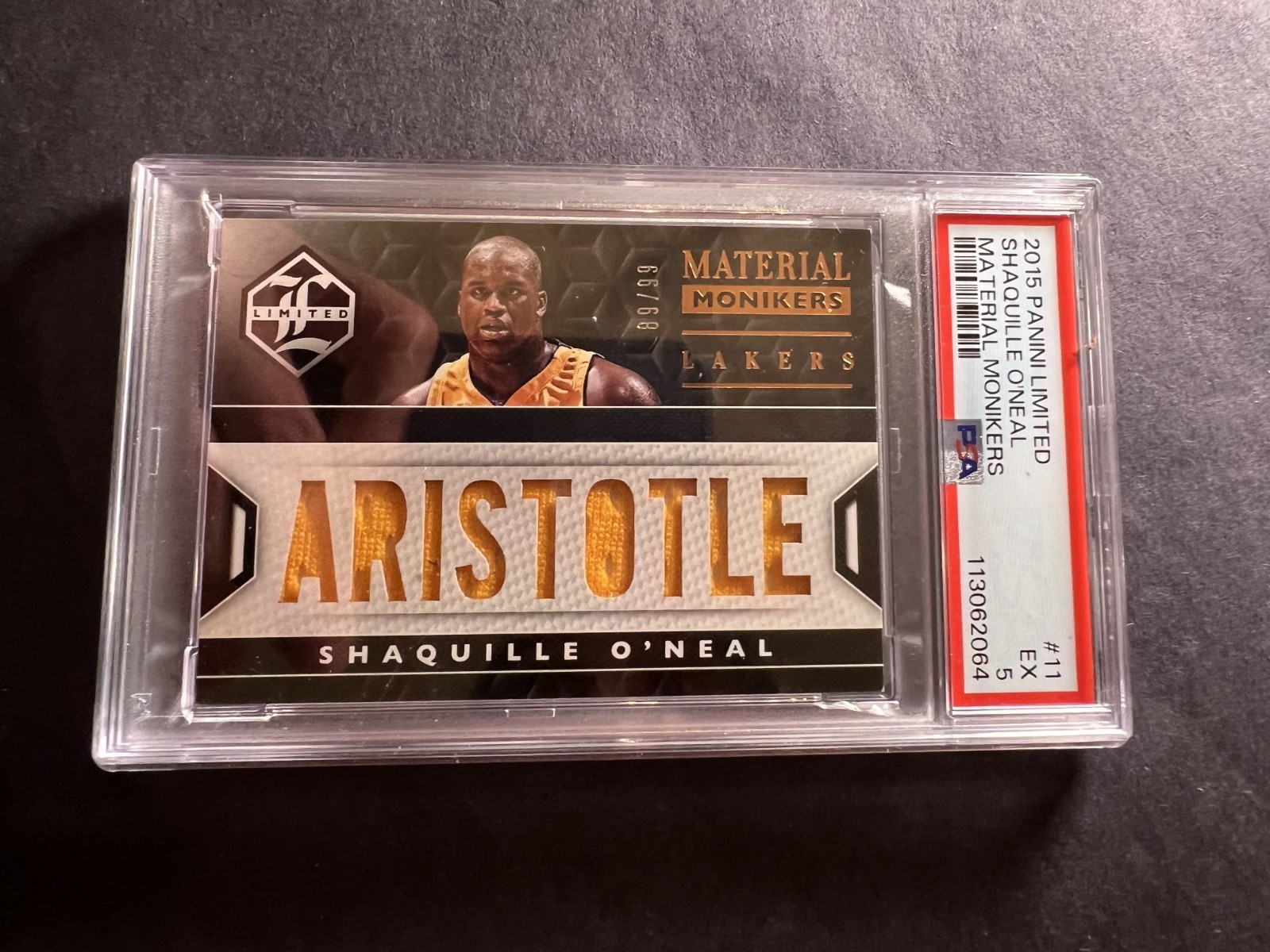 2015-16 Limited Monikers Shaquille O'Neal Patch /99 PSA 5 - Lakers MVP HOF view 1