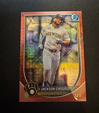 Marketplace image: Jackson Chourio 2025 Bowman Chrome Mega Rose Gold Mojo 1/1 #40 Brewers