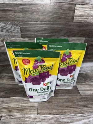 4X MegaFood Kids One Daily Multivitamin Soft Chews - Grape Flavor - Exp 06/2026