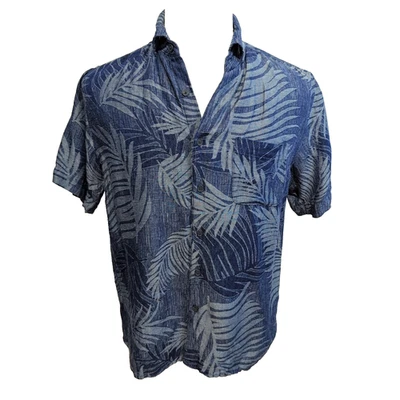 Chemise Hawaïenne Tasso Elba Soie Lin Bleu Motif Feuillage S - Photo 1/4