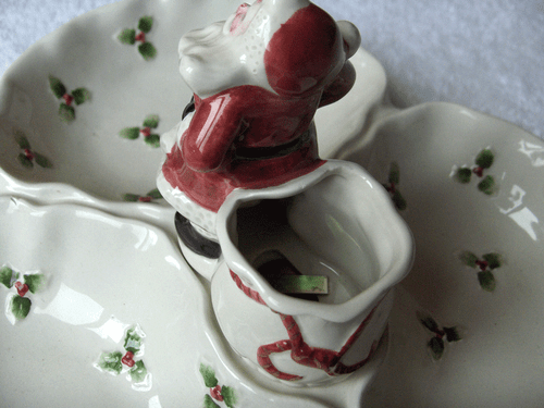 Fitz & Floyd Old World Santa Christmas collection 3-section server~1988-NR - Picture 4 of 5