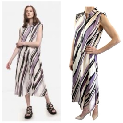 Max & Co Size 6 8 XS Purple White Black Viscose Sleeveless Maxi Shirt Dress