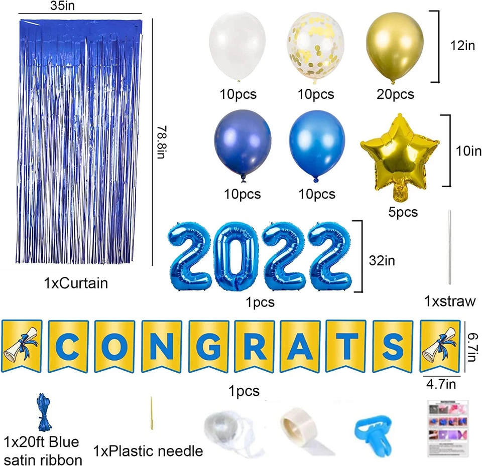 Suprimentos para festa decoração formatura 2022 - Kit arco guirlanda balão ouro azul - Imagem 2 de 4