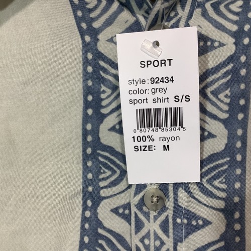 New Campia Moda Button Up Shirt Adult Medium Gray Hawaiian Floral Tribal Men's - Picture 5 of 8