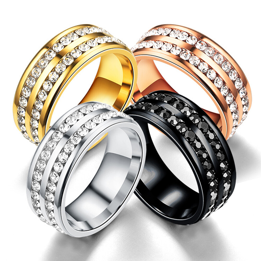 Silver/Gold Stainless Steel Wedding Band Men Women Couple CZ Ring Size 5-13 US*-image