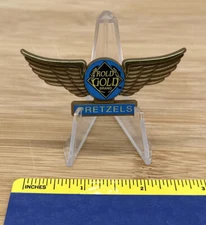 Vintage ROLD GOLD PRETZELS WINGS Plastic Lapel Pin Frito Lay