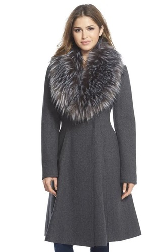Serena' Faux Fur Collar Wool Blend Fit 