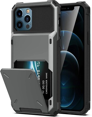 IPHONE 12 PRO MAX SCHUTZHÜLLE HANDYHÜLLE COVER SKIN MIT VERSTECKTEM KARTENFACH, GRAU