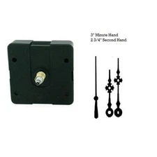 Clock Movement Mechanism Quartex with 3" Black Maltese Hands, Long Shaft 