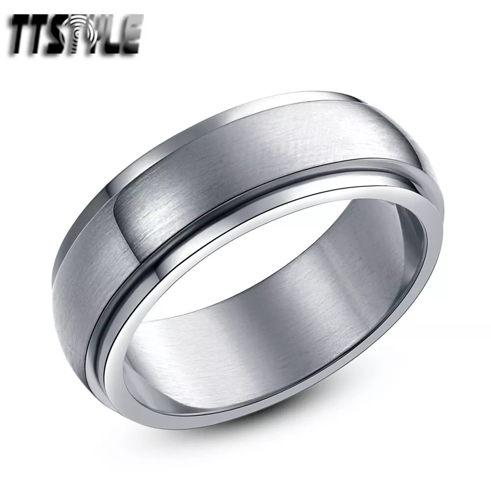 TTstyle 8mm S.Steel Brushed Spinner Wedding Band Ring Mens Womens Size 6 15