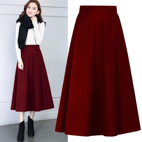 Damen Faux Wolle Midi Rock A-Linie halbes Kleid warm Winter Party formelles Kleid - Bild 8 von 12