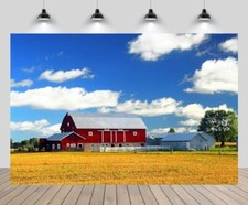 7ftx5ft Countryside Autumn Farm Field Photography Backdrop Red Barn Farmhouse...