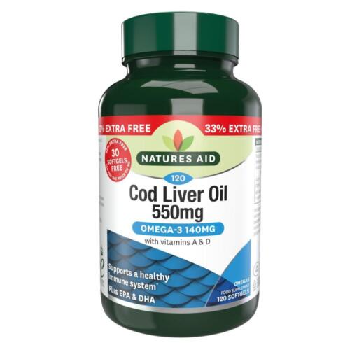 Natures Aid Cod Liver Oil 550mg (Omega-3 140mg) 120's - Picture 1 of 3