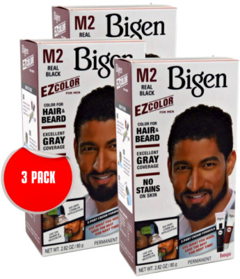 Bigen EZ Color M2 Real Black Permanent Color for Hair & Beard 2.82 oz. - 3 PACK