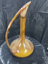 Dryden Ozark Frontier Pottery Brown Tan  Pitcher Ewer Drip Glazed Folk Art Decor