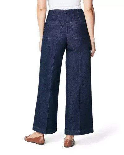 Spanx Zero Waistband Cropped Wide Leg Jeans LG / P - Tummy Control Stretch Denim - Picture 2 of 11