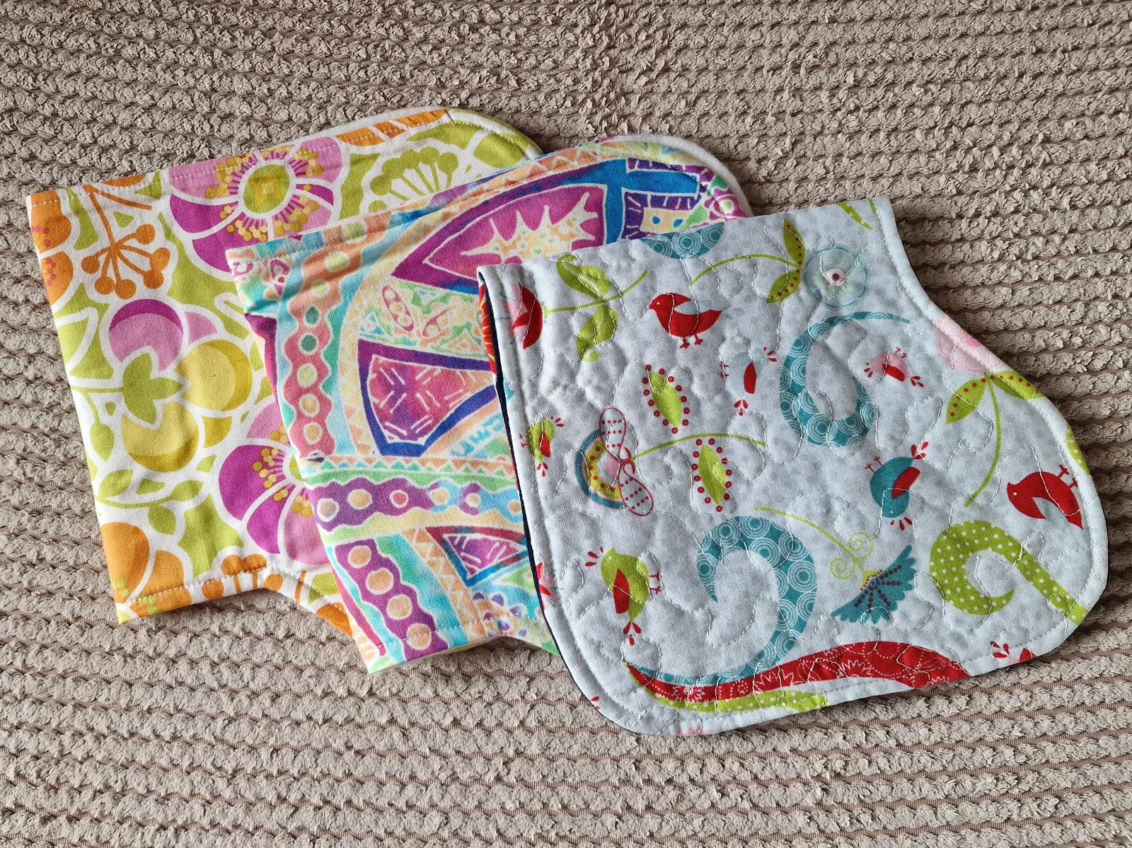Baby Burp Cloths. Set Of 3. Yummy Mummy Gift. Shaped Neck For Comfort. Handmade.