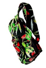 Small Handbag 8" x 5" 100 Cotton Colorful 3D Rose, Zips/Three Compartments