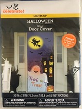 Halloween Ghost Trick or Treat Door Cover Wall Decoration 30x72 Timer Lights Up