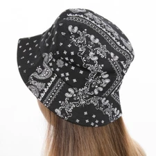 NEW Unisex Bandana Paisley Print 100% Cotton Packable Fisherman Bucket Hat Black